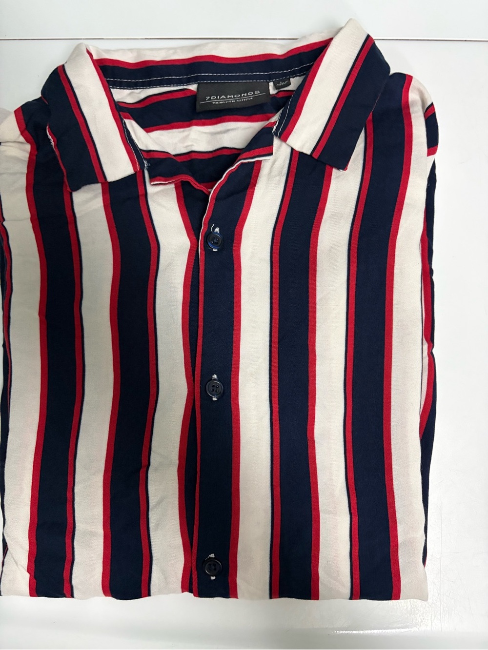 7 Diamonds Navy, Red & Cream Vertical Stripe Button-Down Shirt